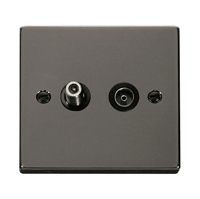 Click Switches and Sockets VPBN157BK Decorative Isolated Satellite and Isolated Coaxial Outlet with Black Insert in Black Nickel