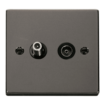 VPBN157BK Decorative Isolated Satellite and Isolated Coaxial Outlet with Black Insert in Black Nickel