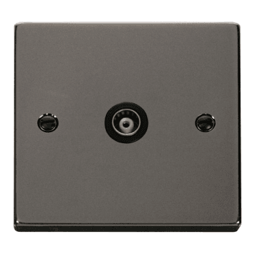 VPBN158BK Decorative Single Isolated Coaxial Outlet with Black Insert in Black Nickel