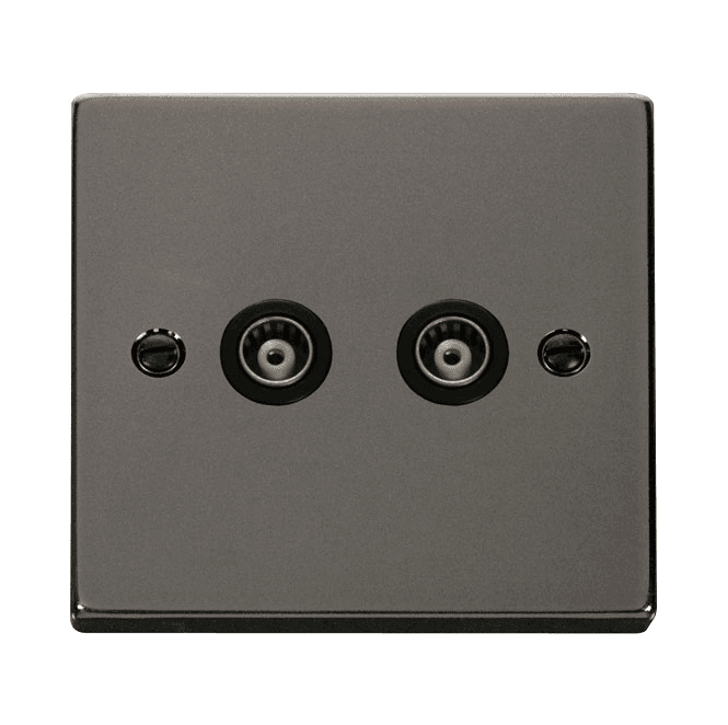 Click Switches and Sockets VPBN159BK Decorative Twin Isolated Coaxial Outlet with Black Insert in Black Nickel