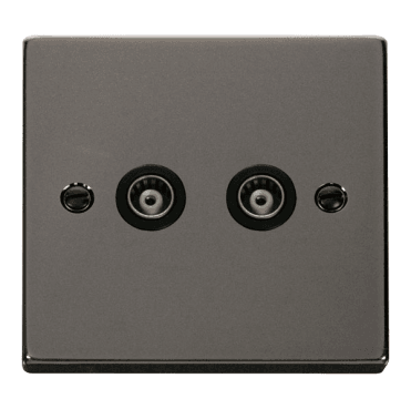 VPBN159BK Decorative Twin Isolated Coaxial Outlet with Black Insert in Black Nickel