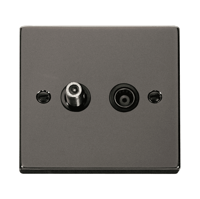 Click Switches and Sockets VPBN170BK Decorative Non Isolated Satellite and Non Isolated Coaxial Outlet with Black Insert in Black Nickel