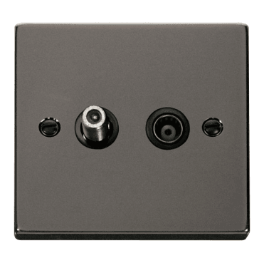VPBN170BK Decorative Non Isolated Satellite and Non Isolated Coaxial Outlet with Black Insert in Black Nickel