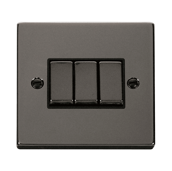 Click Switches and Sockets VPBN413BK Decorative 3G 2W Ingot Switch with Black Insert in Black Nickel