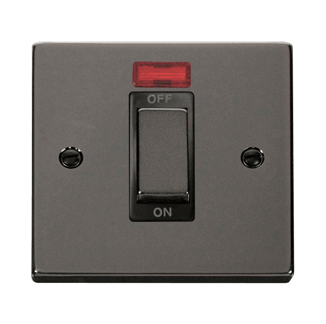Click Switches and Sockets VPBN501BK Decorative 45A 1G Ingot DP Switch with Neon with Black Insert in Black Nickel
