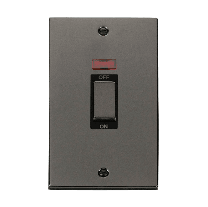 Click Switches and Sockets VPBN503BK Decorative 45A 2G Ingot DP Switch with Neon with Black Insert in Black Nickel