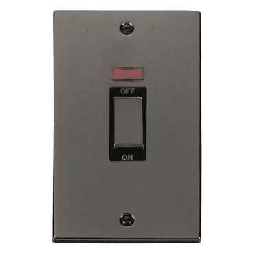 VPBN503BK Decorative 45A 2G Ingot DP Switch with Neon with Black Insert in Black Nickel