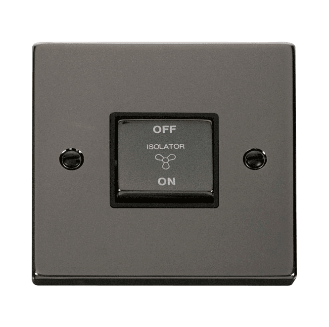 Click Switches and Sockets VPBN520BK Decorative 3 Pole Ingot Fan Isolator Switch with Black Insert in Black Nickel