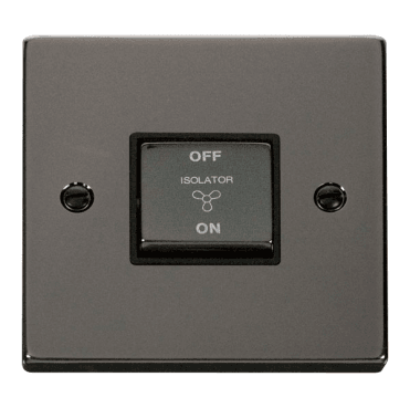 VPBN520BK Decorative 3 Pole Ingot Fan Isolator Switch with Black Insert in Black Nickel