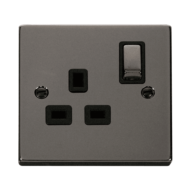 Click Switches and Sockets VPBN535BK Decorative Single Ingot Switched Socket with Black Insert in Black Nickel