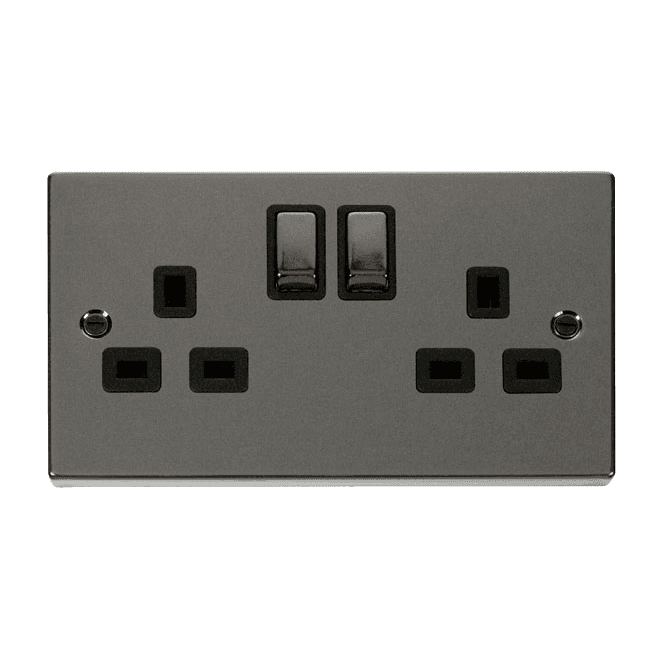 Click Switches and Sockets VPBN536BK Decorative Double Ingot Switched Socket with Black Insert in Black Nickel