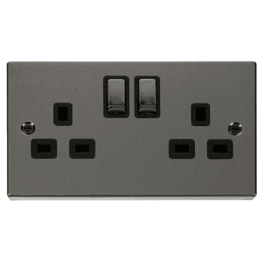 VPBN536BK Decorative Double Ingot Switched Socket with Black Insert in Black Nickel