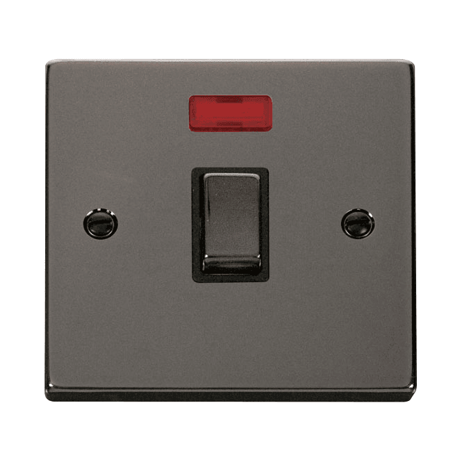 Click Switches and Sockets VPBN723BK Decorative 20A 1G Ingot DP Switch with Neon with Black Insert in Black Nickel