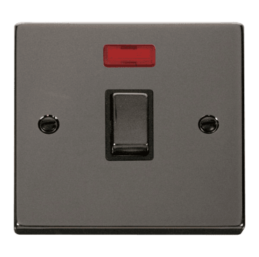 VPBN723BK Decorative 20A 1G Ingot DP Switch with Neon with Black Insert in Black Nickel