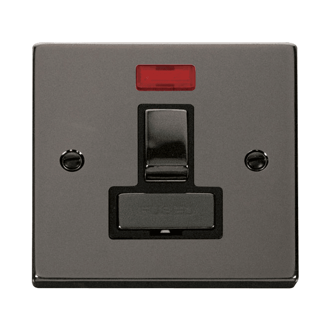 Click Switches and Sockets VPBN752BK Decorative 13a Ingot Switched Fused Spur with Neon with Black Insert in Black Nickel