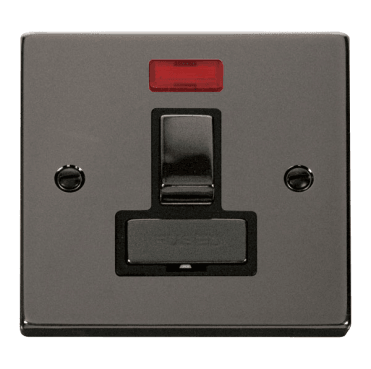 VPBN752BK Decorative 13a Ingot Switched Fused Spur with Neon with Black Insert in Black Nickel