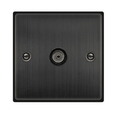 VPBZ065BK Decorative Single Coaxial Outlet with Black Insert in Matt Bronze