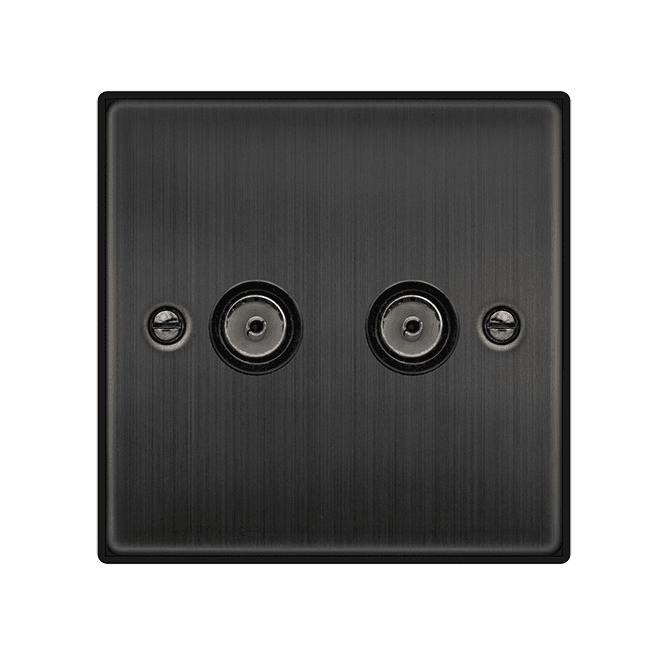 Click Switches and Sockets VPBZ066BK Decoative Twin Coaxial Outlet with Black Insert in Matt Bronze