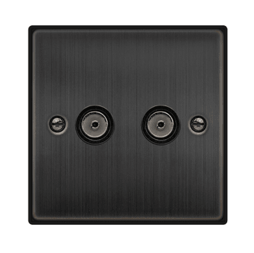 VPBZ066BK Decoative Twin Coaxial Outlet with Black Insert in Matt Bronze