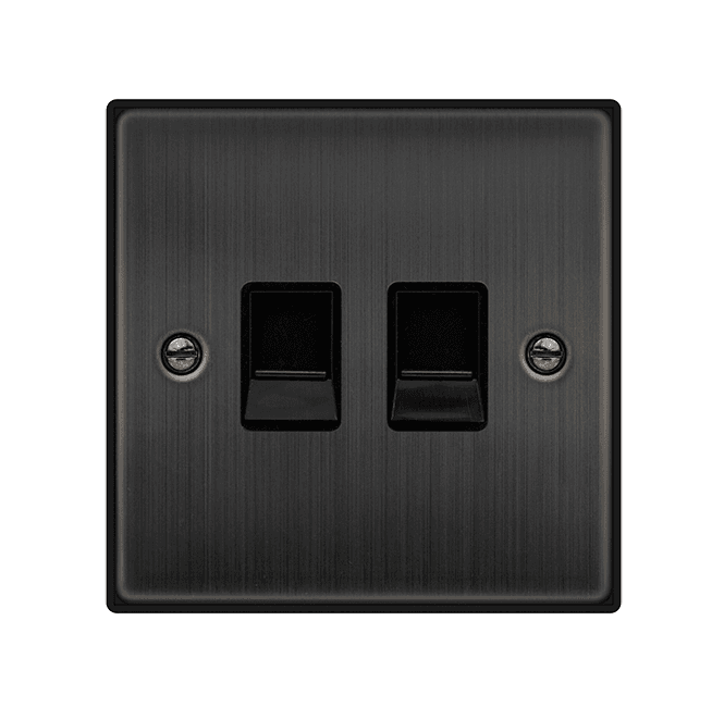 Click Switches and Sockets VPBZ121BK Decorative Twin Telephone Master Outlet with Black Insert in Matt Bronze