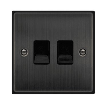 VPBZ121BK Decorative Twin Telephone Master Outlet with Black Insert in Matt Bronze