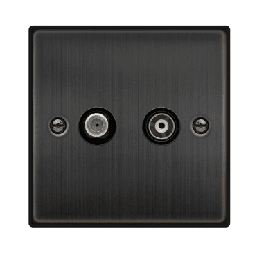 VPBZ157BK Decorative Isolated Satellite and Isolated Coaxial Outlet with Black Insert in Matt Bronze