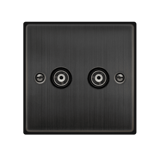 Click Switches and Sockets VPBZ159BK Decorative Twin Isolated Coaxial Outlet with Black Insert in Matt Bronze