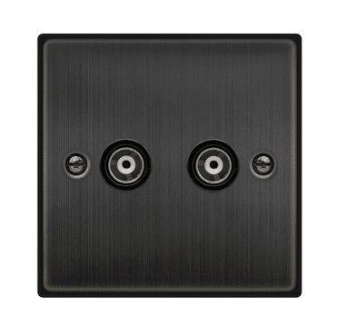 VPBZ159BK Decorative Twin Isolated Coaxial Outlet with Black Insert in Matt Bronze