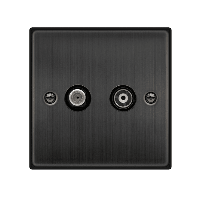 Click Switches and Sockets VPBZ170BK Decorative Non Isolated Satellite and Non Isolated Coaxial Outlet with Black Insert in Matt Bronze