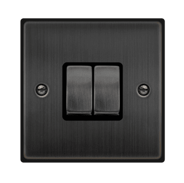 VPBZ412BK Decorative 2G 2W Ingot Switch with Black Insert in Matt Bronze