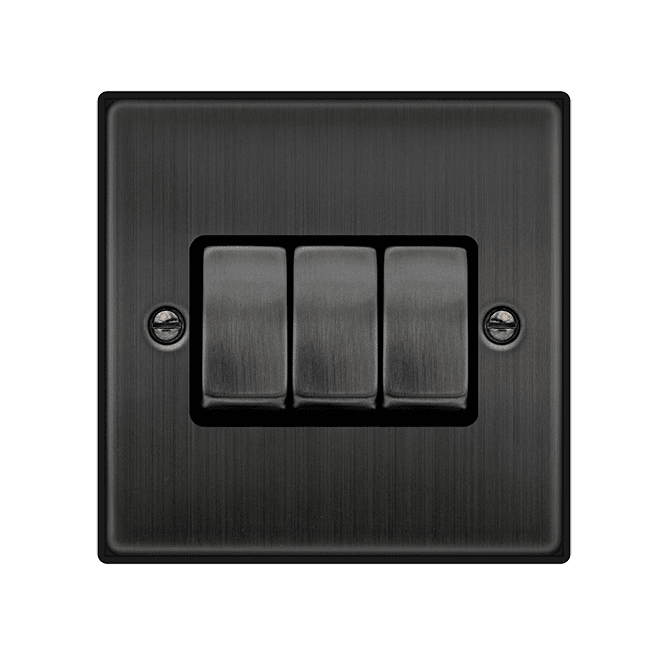 Click Switches and Sockets VPBZ413BK Decorative 3G 2W Ingot Switch with Black Insert in Matt Bronze
