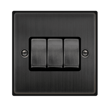 VPBZ413BK Decorative 3G 2W Ingot Switch with Black Insert in Matt Bronze