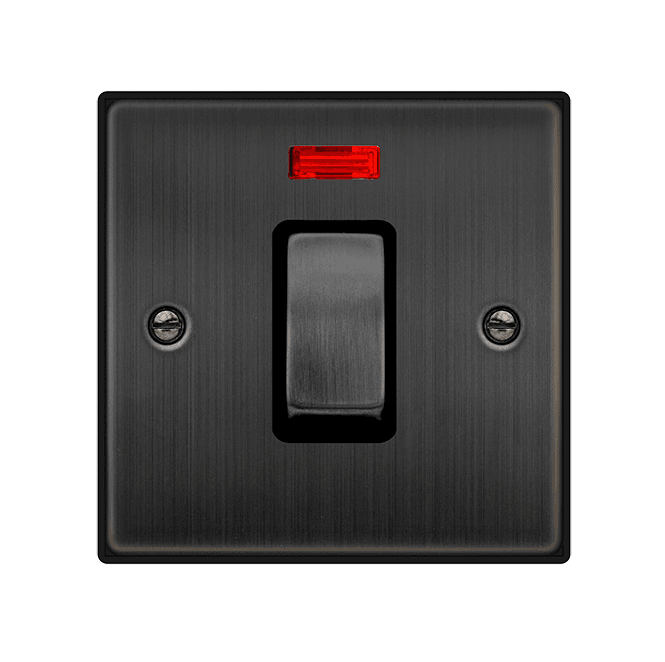 Click Switches and Sockets VPBZ501BK Decorative 45A 1G Ingot DP Switch with Neon with Black Insert in Matt Bronze