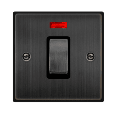 VPBZ501BK Decorative 45A 1G Ingot DP Switch with Neon with Black Insert in Matt Bronze
