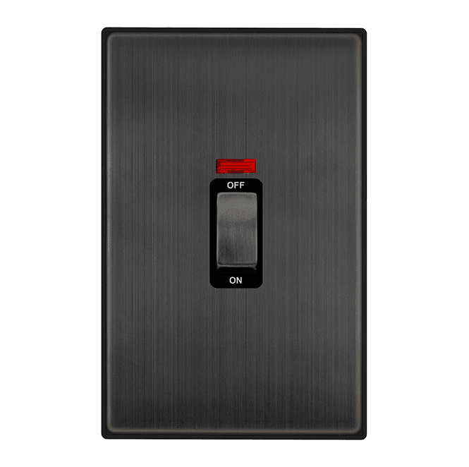 Click Switches and Sockets VPBZ503BK Decorative 45A 2G Ingot DP Switch with Neon with Black Insert in Matt Bronze