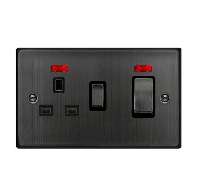 Click Switches and Sockets VPBZ505BK Decorative 45A Ingot DP Cooker Switch with Neon and 13A Switched Socket with Black Insert in Matt Bronze