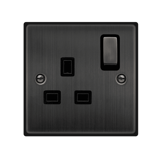 Click Switches and Sockets VPBZ535BK Decoraitve Single Ingot Switched Socket with Black Insert in Matt Bronze