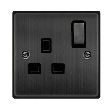 VPBZ535BK Decoraitve Single Ingot Switched Socket with Black Insert in Matt Bronze