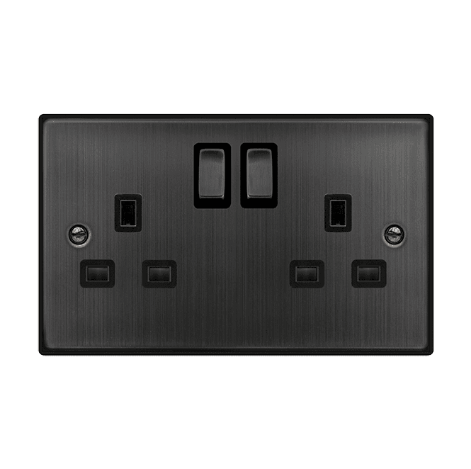 Click Switches and Sockets VPBZ536BK Decorative Double Ingot Switched Socket with Black Insert in Matt Bronze