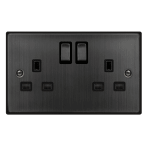VPBZ536BK Decorative Double Ingot Switched Socket with Black Insert in Matt Bronze