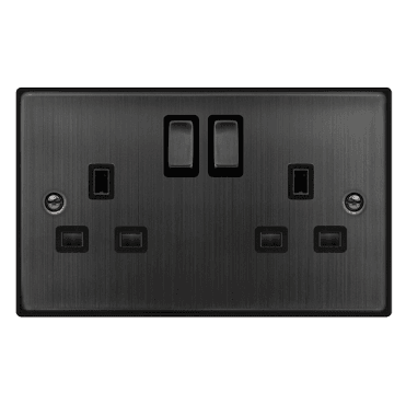 VPBZ536BK Decorative Double Ingot Switched Socket with Black Insert in Matt Bronze