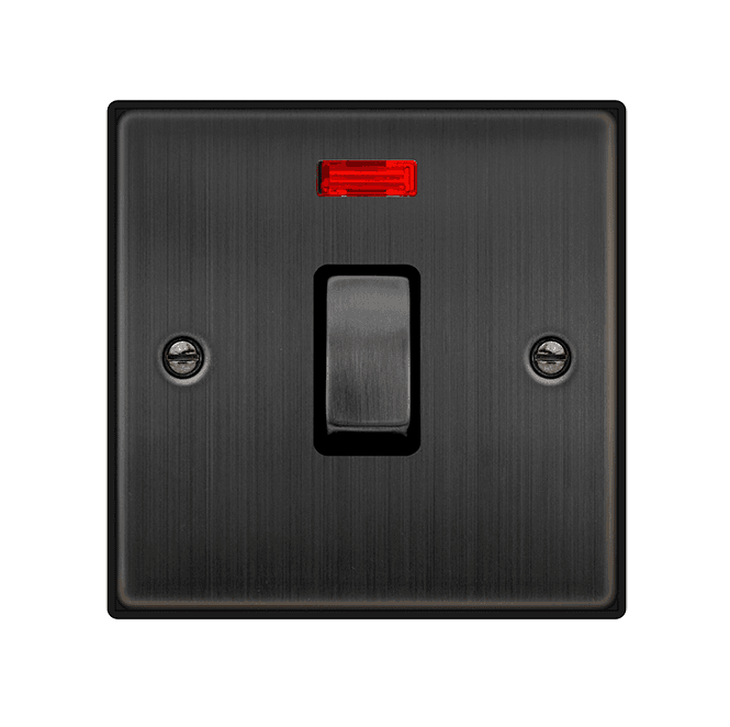 Click Switches and Sockets VPBZ723BK Decorative 20A 1G Ingot DP Switch with Neon with Black Insert in Matt Bronze
