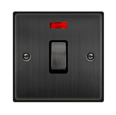 VPBZ723BK Decorative 20A 1G Ingot DP Switch with Neon with Black Insert in Matt Bronze