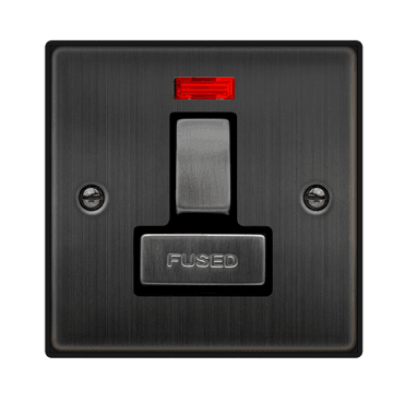 VPBZ752BK Decorative 13A Ingot Switched Fused Spur with Neon with Black Insert in Matt Bronze