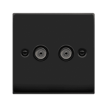 VPMB066BK Decorative Twin Coaxial Outlet with Black Insert in Matt Black