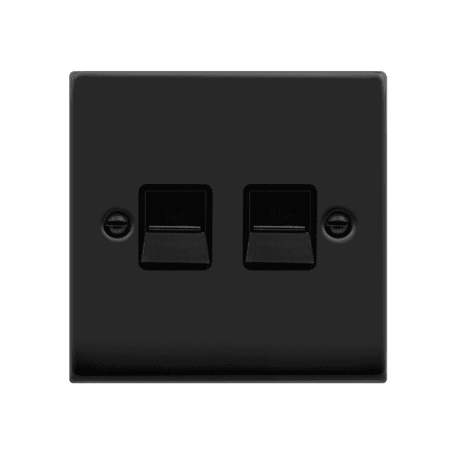 Click Switches and Sockets VPMB121BK Decorative Twin Telephone Master Outlet with Black Insert in Matt Black