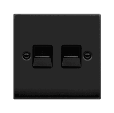 VPMB126BK Decorative Twin Telephone Secondary Outlet with Black Insert in Matt Black