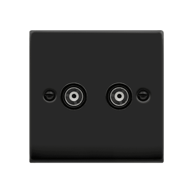 Click Switches and Sockets VPMB159BK Decorative Twin Isolated Coaxial Outlet with Black Insert in Matt Black