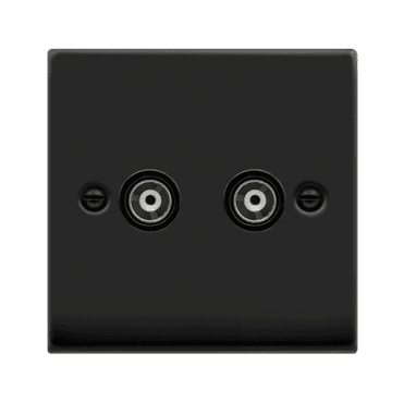 VPMB159BK Decorative Twin Isolated Coaxial Outlet with Black Insert in Matt Black