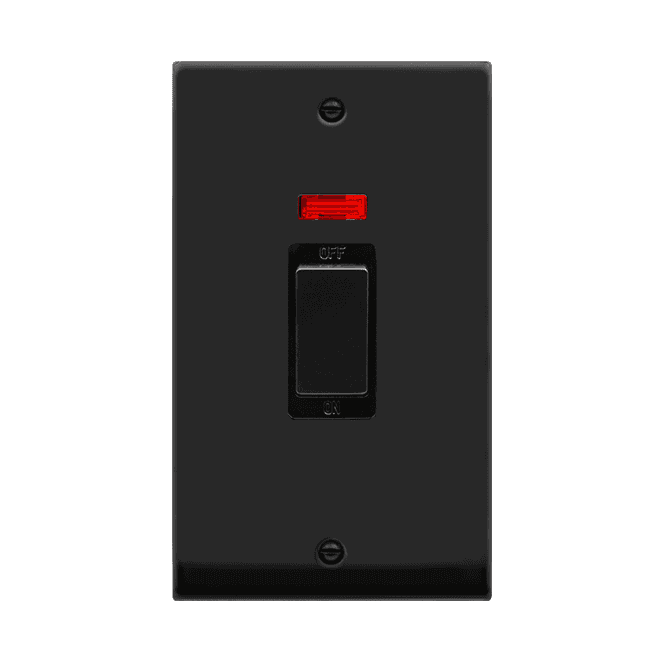 Click Switches and Sockets VPMB503BK Decorative 45A 2G Ingot DP Switch with Neon with Black Insert in Matt Black